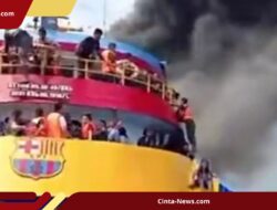KM Barcelona 5 Terbakar di Laut Talise! Penumpang Panik Lompat ke Laut 